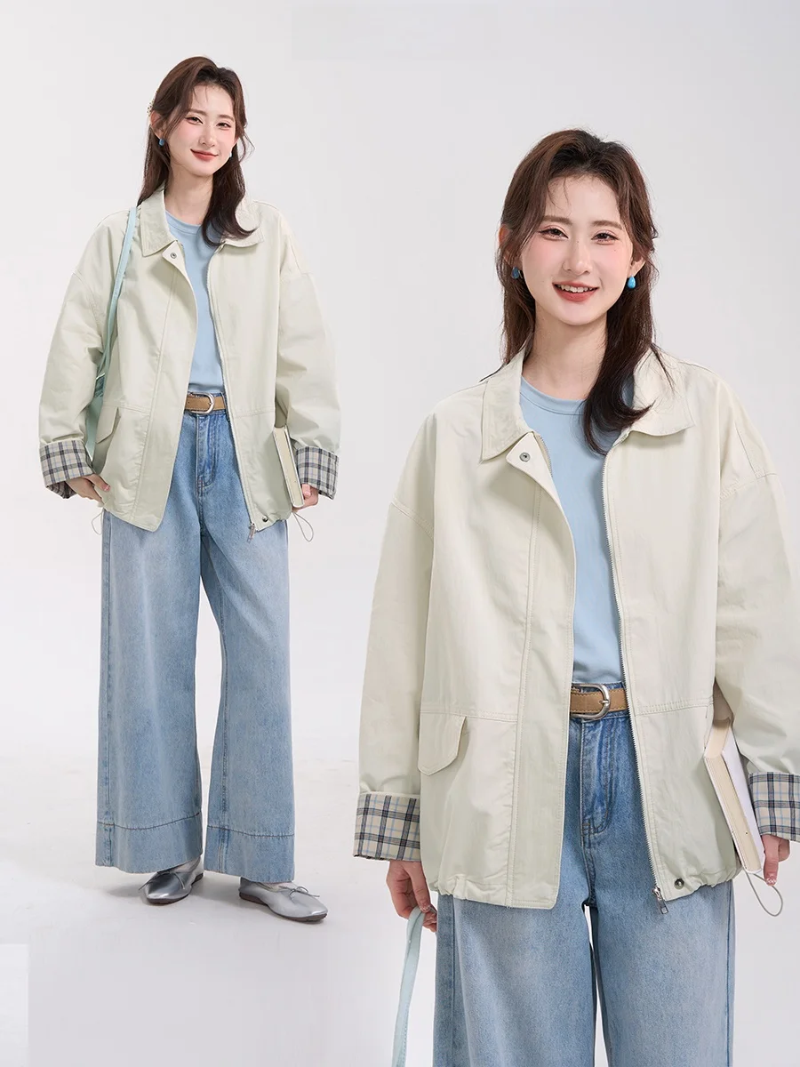 

Женская повседневная ветровка Heme White Tower Rose на молнии, весенняя, универсальная, из хлопка и нейлона