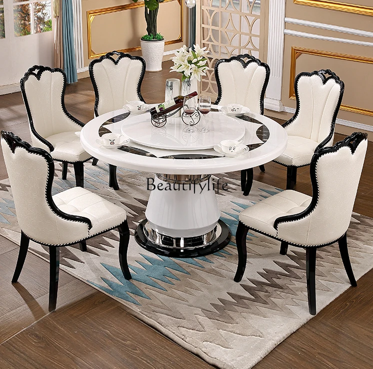 

Европейские мраморные круглые обеденные столы и стулья черно-белые простые современные искусственные роскоши