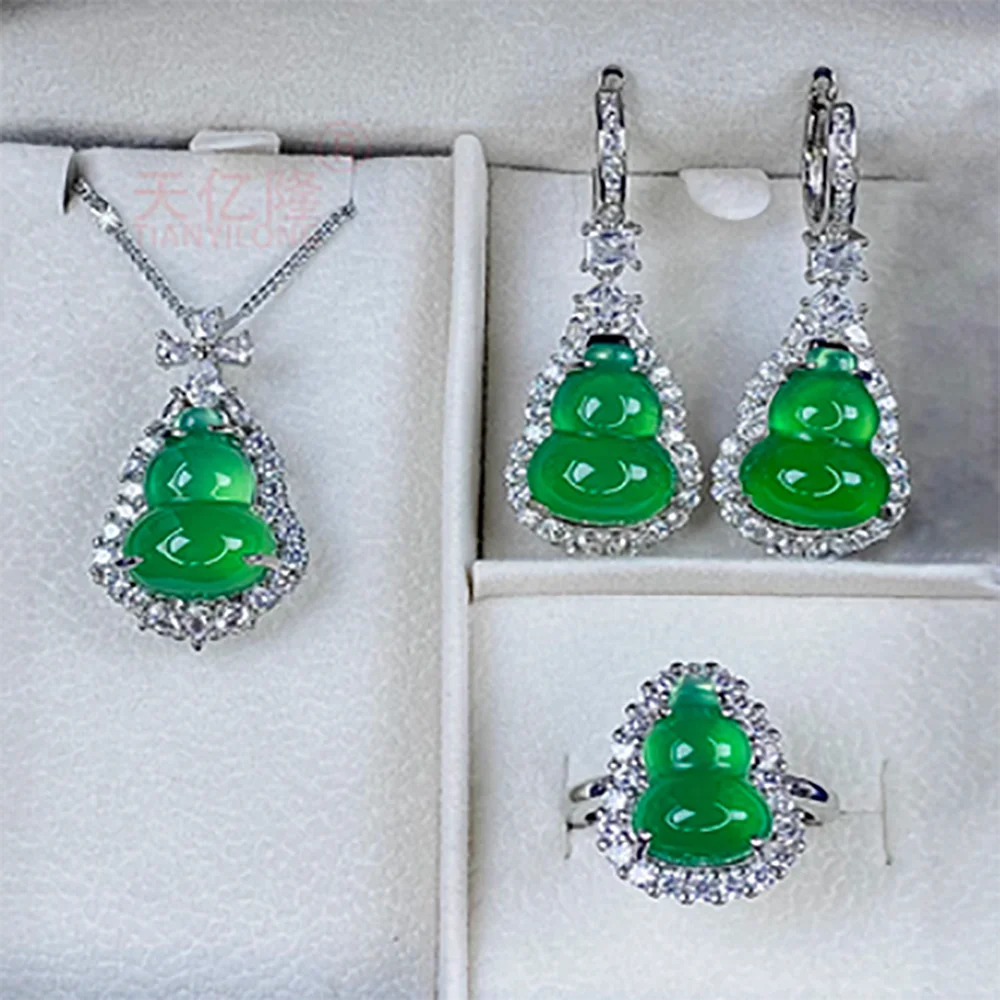 Jadeite pendant for women, jade colored earrings, jade ring inlaid with gemstones, internet famous and popular agate earrings