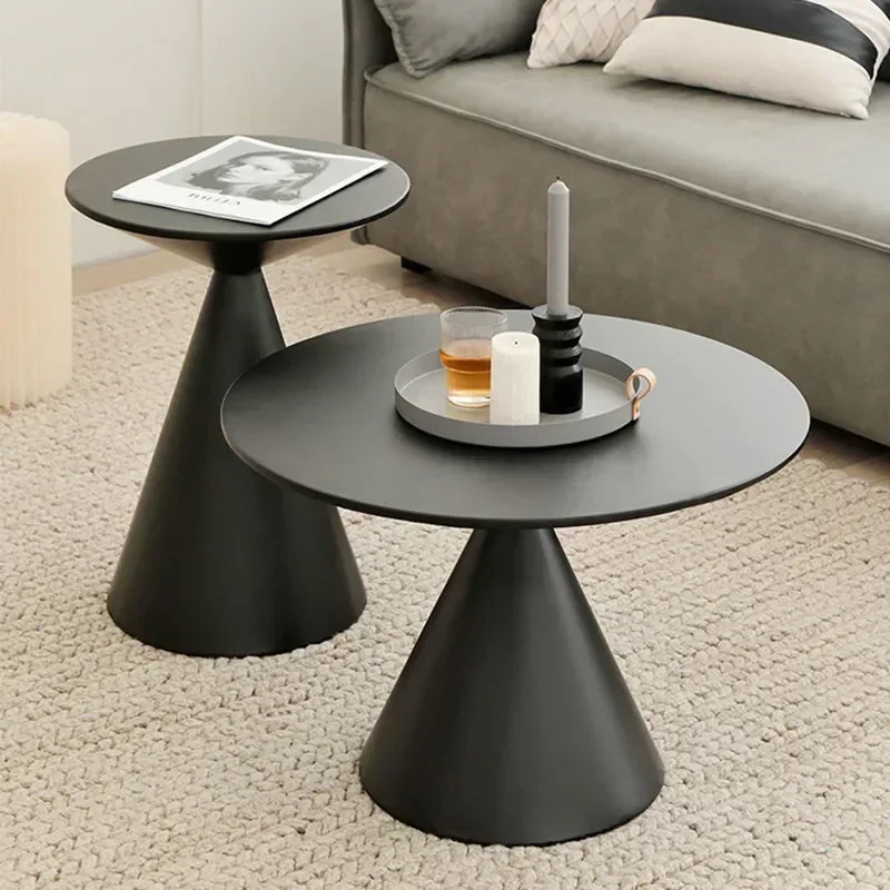 Round Light Luxury Metal Coffee Table Living Room Furniture Sofa Side Tables A Few Balcony Tea Tables Bedroom Nightstand