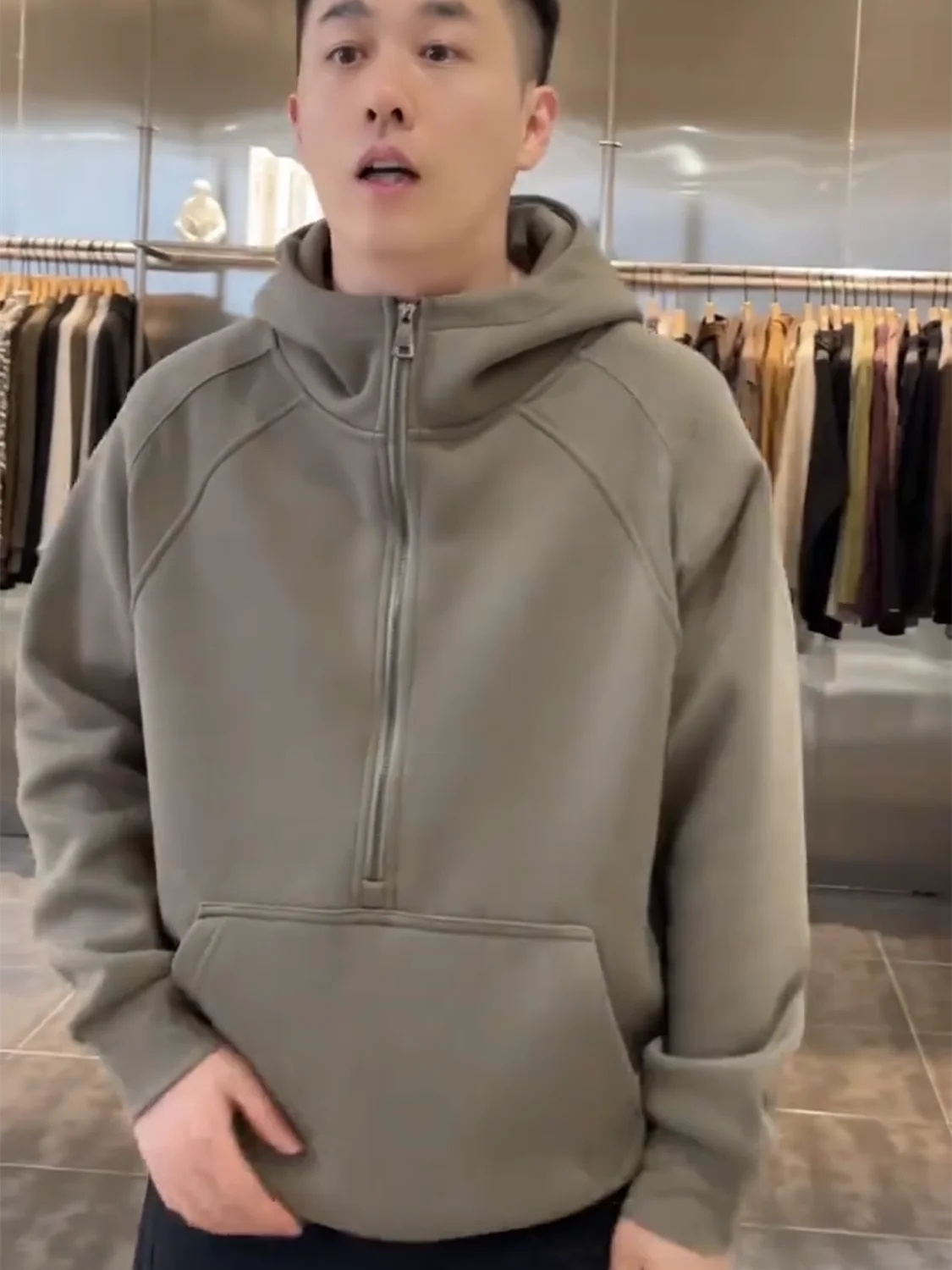 

Men's Heavyweight Fce Zip-Up Hoodie Autumn Winter Loose Splice Warm Top American Sle Long Sve Polyester Fiber Sweatirt