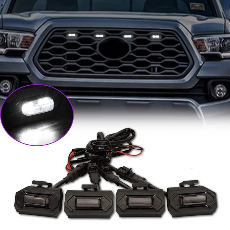 8PCS LED Front Grill Lights For Toyota Tacoma Raptor TRD Off Road Sport 2020 2021 External Grill Lamp, White Light