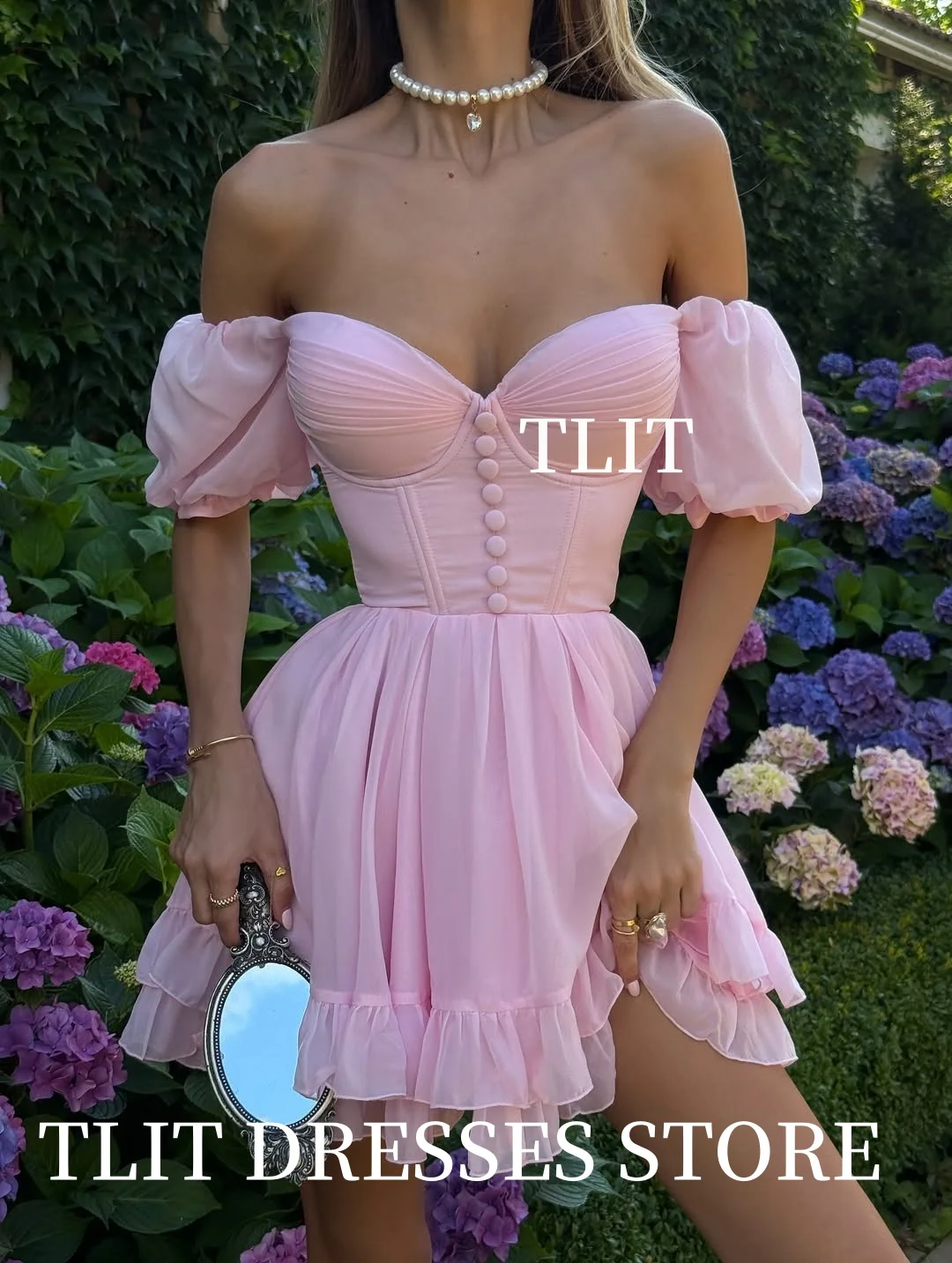 

TLIT Elegant Baby Pink Short Chiffon Evening Gown Dresses Sweetheart فساتين قصيرةProm Gowns Customized Formal Party