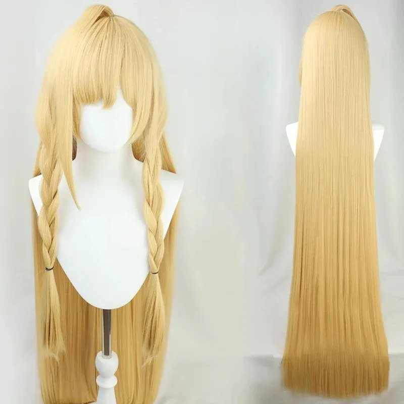 Qq28LQSaileach Cosplay Perucas Arknights Saileach Role Play 140cm Mulheres Longa Reta Peruca Loira Resistente ao Calor Cabelo Sintético