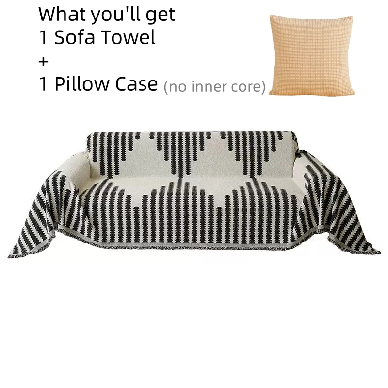 1pc Chenille Sofa Towel & 1pc Waffle Pillow Case, Sofa Towel for Living Room French Style Home Decor Sofa Cover Tassel Edge