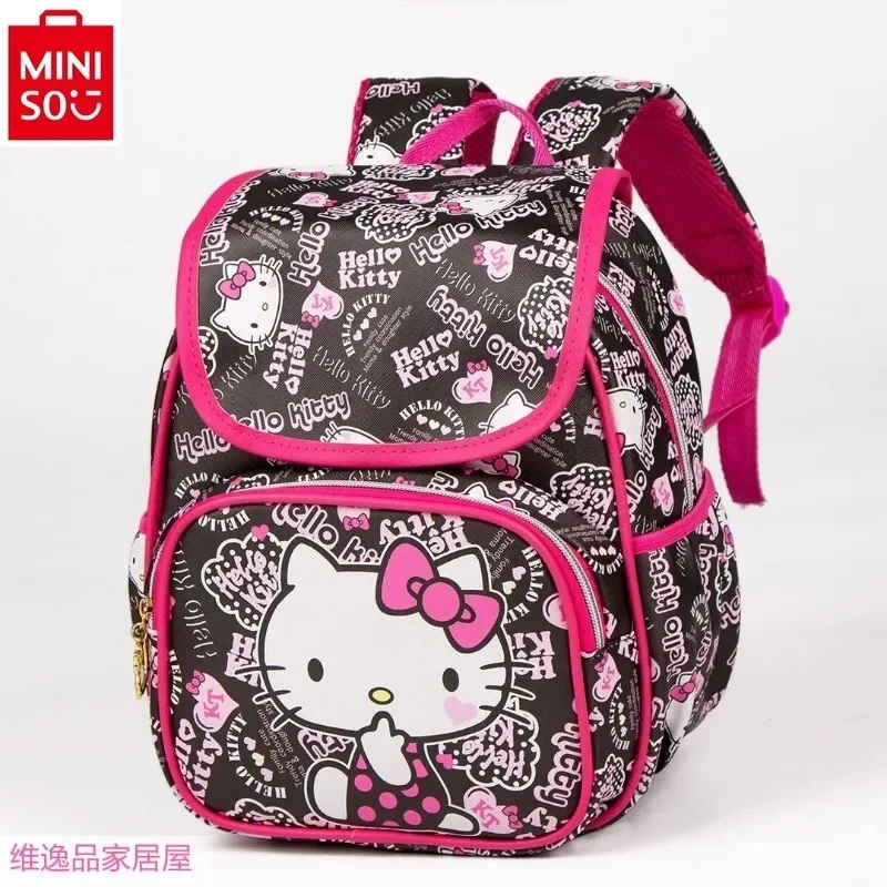 MINISO Kuromi motif kartun hello kitty, ransel kapasitas besar, tali bahu nyaman multifungsi, tas punggung modis untuk pelajar