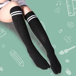 3 Pairs Woman Flip Flops Long Tabi Socks Calf High Cotton Striped Warm Stockings Japanese Kimono Solid Black White Clogs Socks