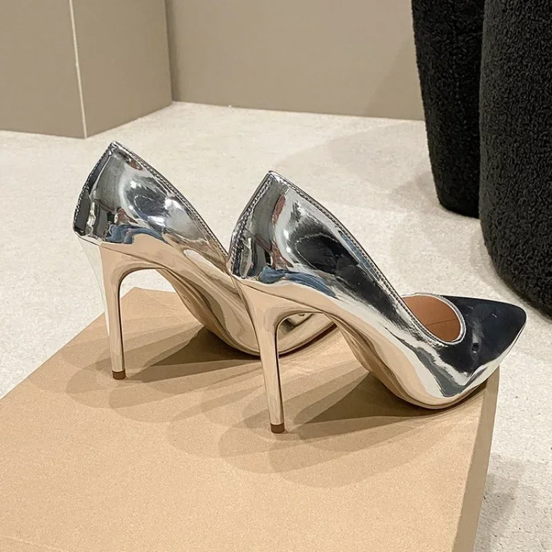 Soft Leather Sliver Gold High Heels 8/10cm Shoe Fashion Women Pumps Pointed Toe Slip-on Office Woman Wedding Shoes Large Size 43 - Image 3
