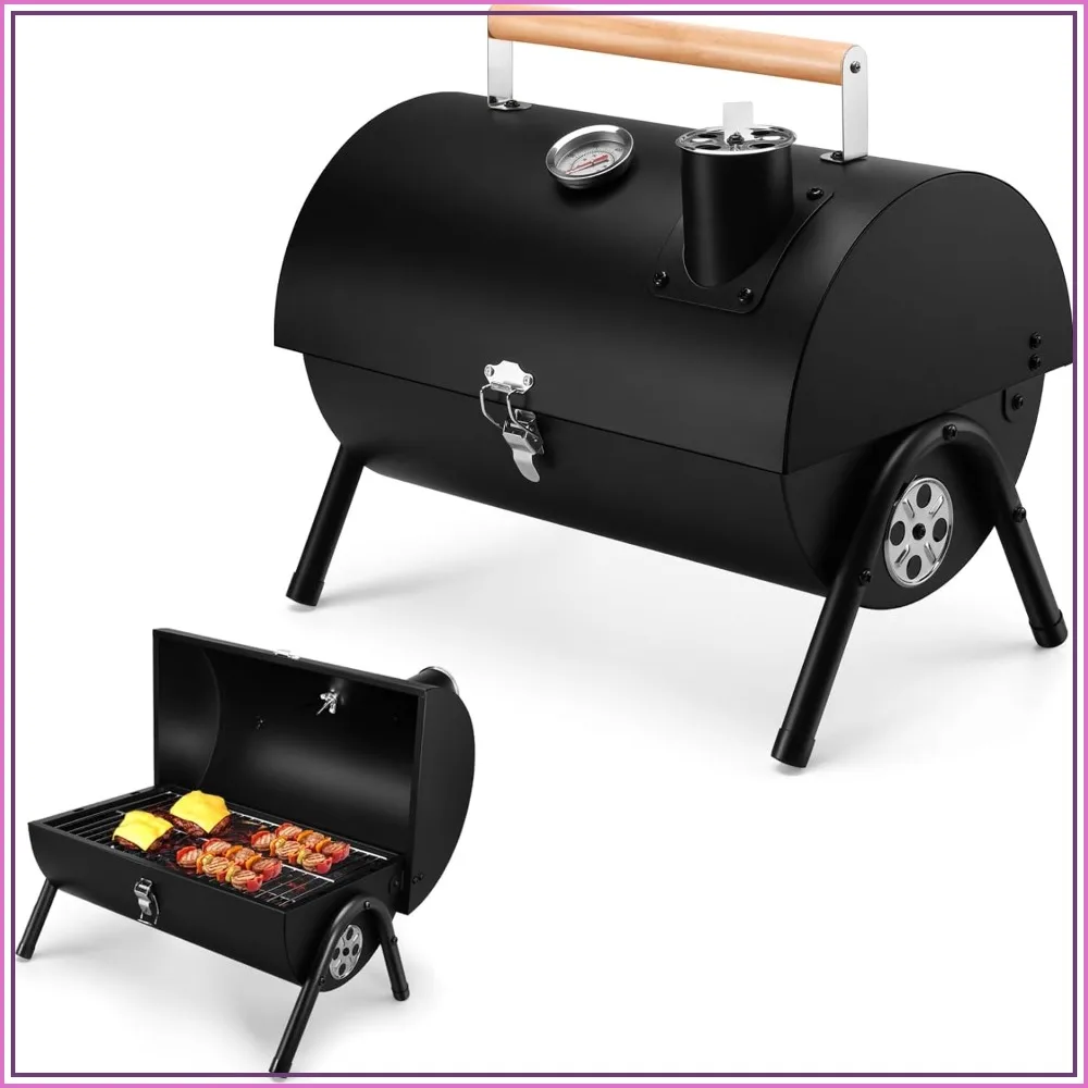 

Portable Charcoal Grill with Thermometer, Tabletop BBQ for Outdoor Camping Backyard Party, Extra Thick Steel & Heavy Duty