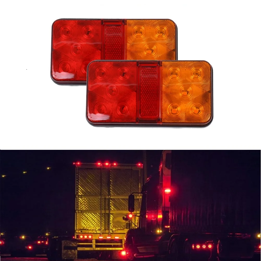 

2 Pieces 12V 24V 10LED Truck Trailer Rear Tail Light Waterproof Car Stop Indicator Lamp Taillight Turn Signal Light Shockproof