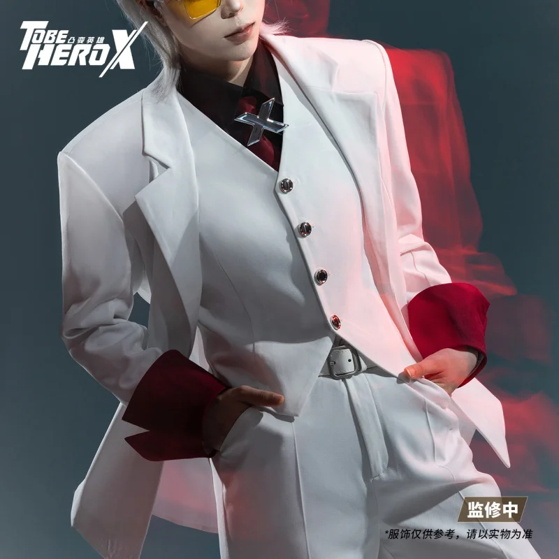 Kostum Cosplay Anime To Be Hero X Seragam Hero X Setelan Putih Dasi Kacamata Oranye Pesta Halloween untuk Alat Peraga Wanita Pria