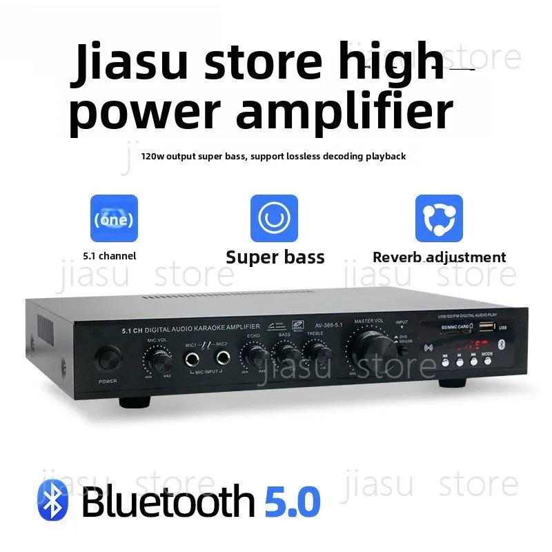 AV-369BT 5.1 Channel HiFi Amplifier,High Power Stereo Receiver with Super Bass,Bluetooth FM Radio for Home Theater Stage Outdoor