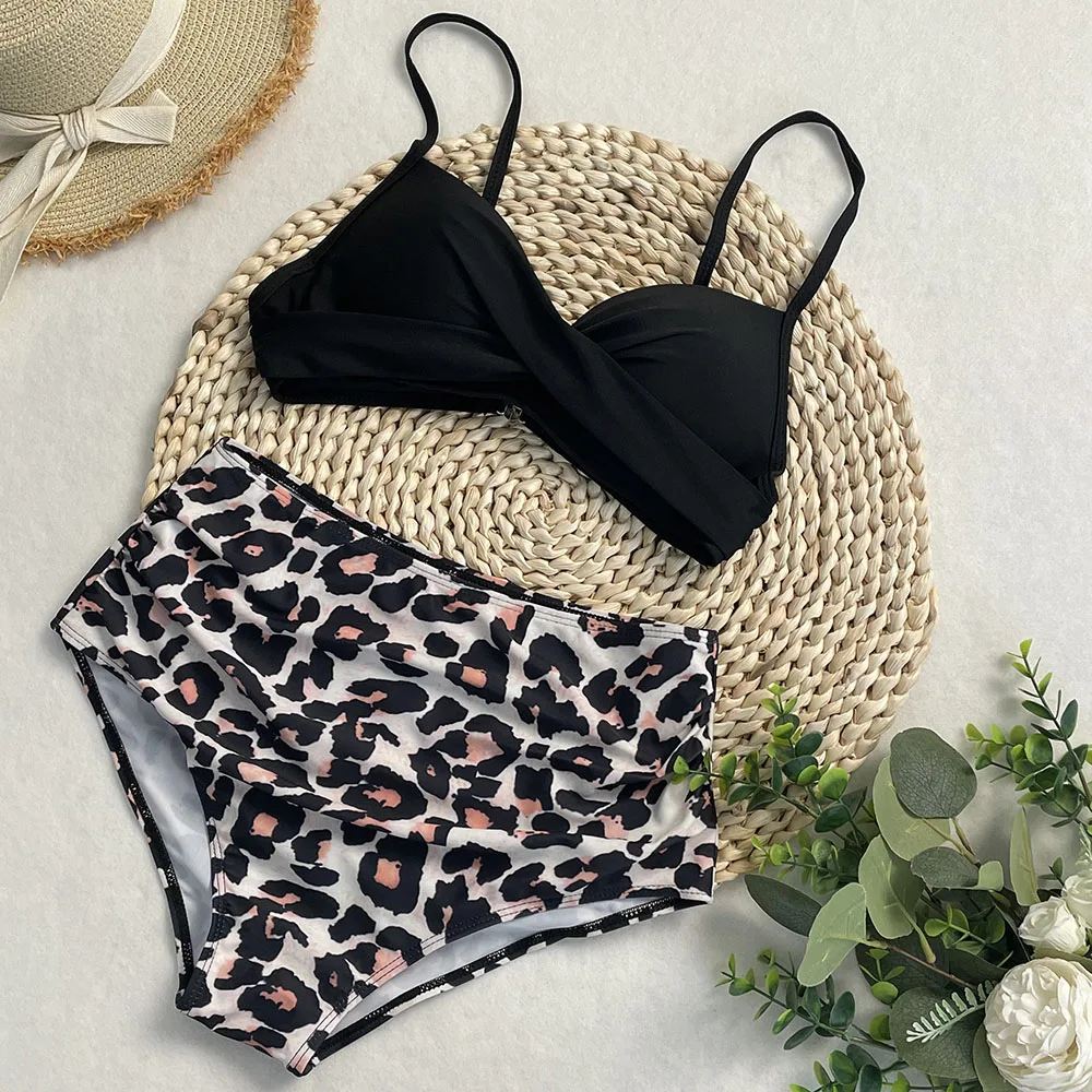 Halter Bikini Set Short Swimsuit Women High Waist Swimwear Female Printed Bathers Swimming Bathing Suit Women Swim Beachwear