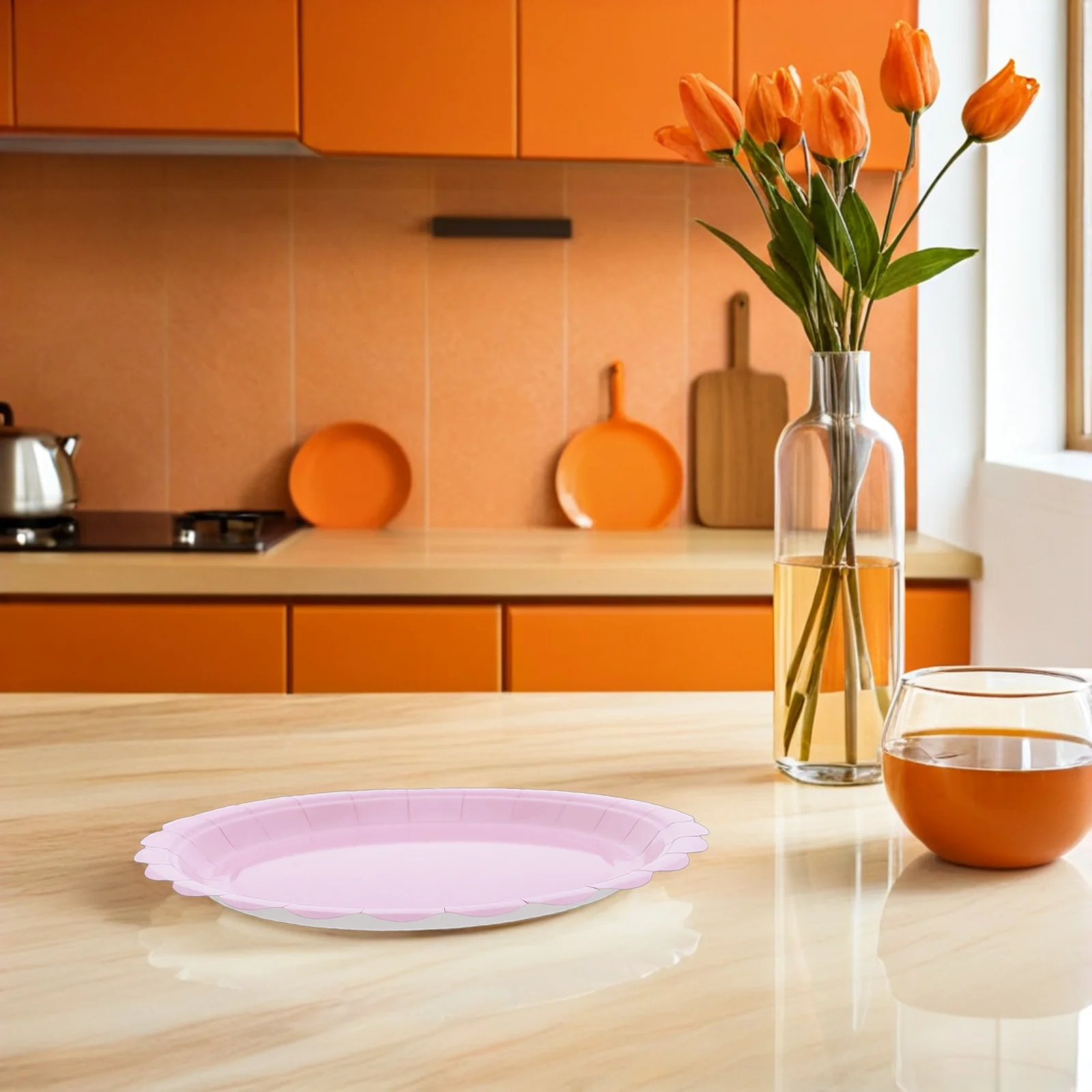 

50Pcs Pink Scalloped Edge Disposable Party Plates Pastel Floral Small Dessert Cake Plates for Birthday Festival Dinnerware