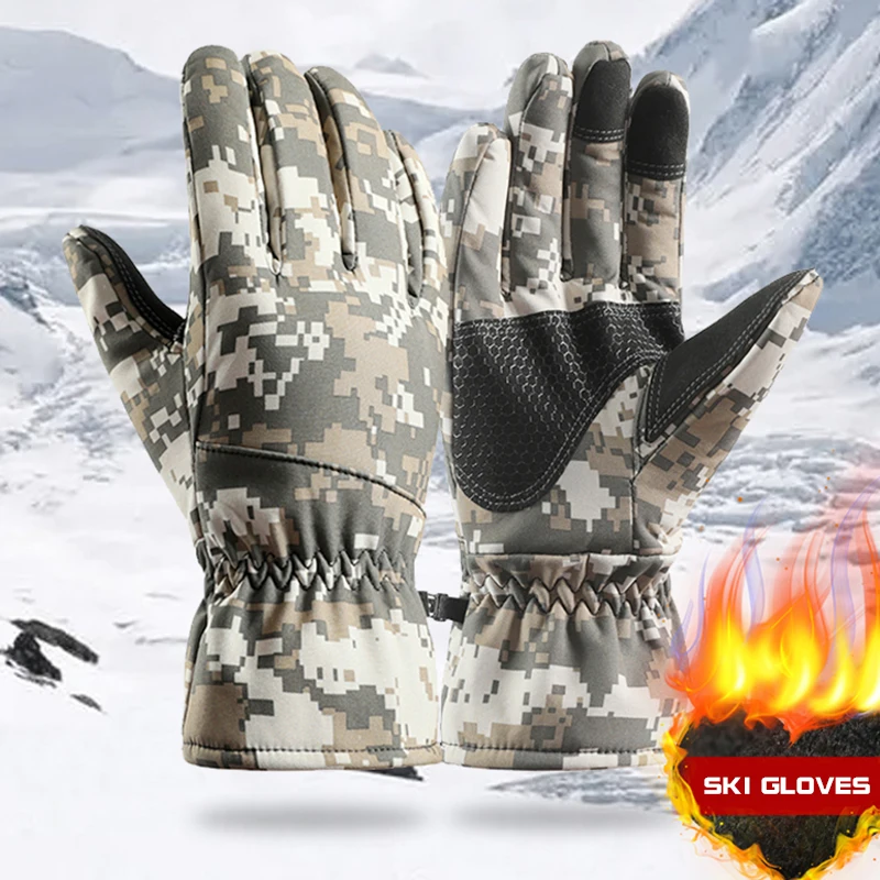 Winter camouflage hunting gloves, warm and non slip fishing gloves, waterproof touch screen skiing camping gloves, clothing glov