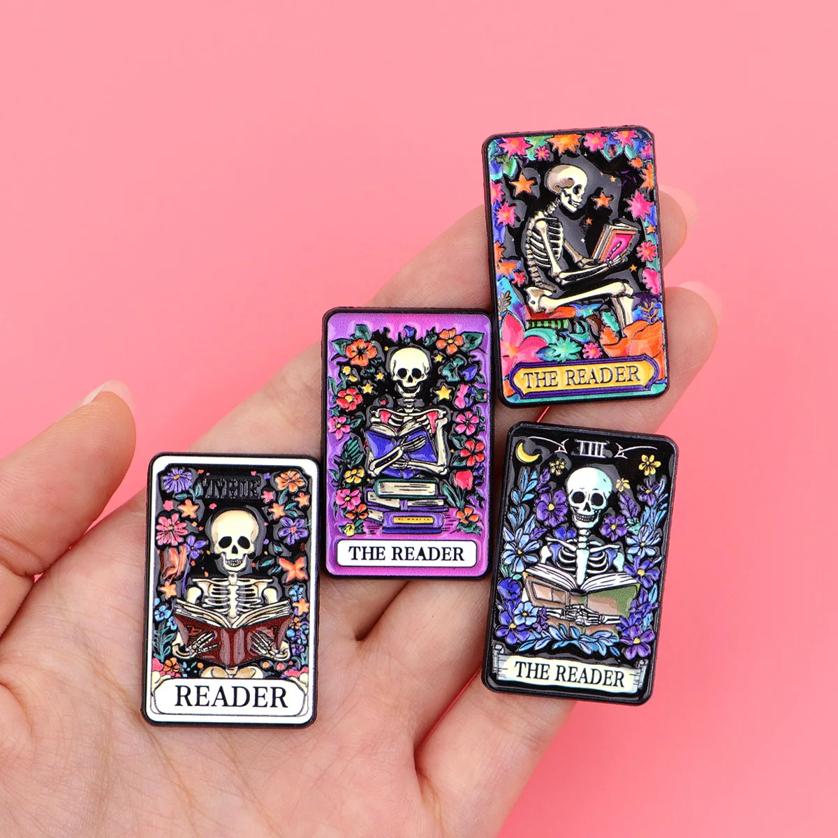 Skeleton Tarot Card Enamel Pins Cartoon Brooch Lapel Pin Badge on Backpack Clothing Accessories Fashion Jewelry Halloween Gifts