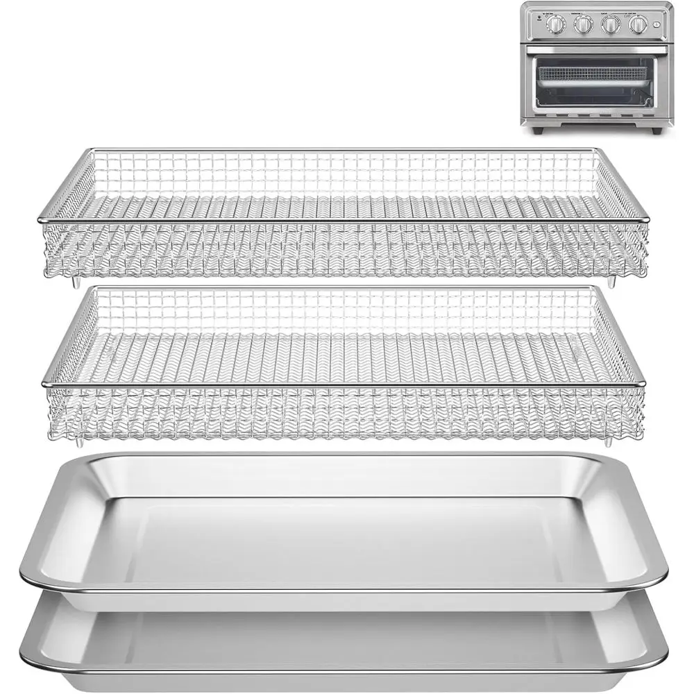 

Set Oven Air Fryer Basket and Tray Replacement, Convection Oven, 12.4x11 Stainless Steel Baking Sheet and Mesh Basket, NonStick