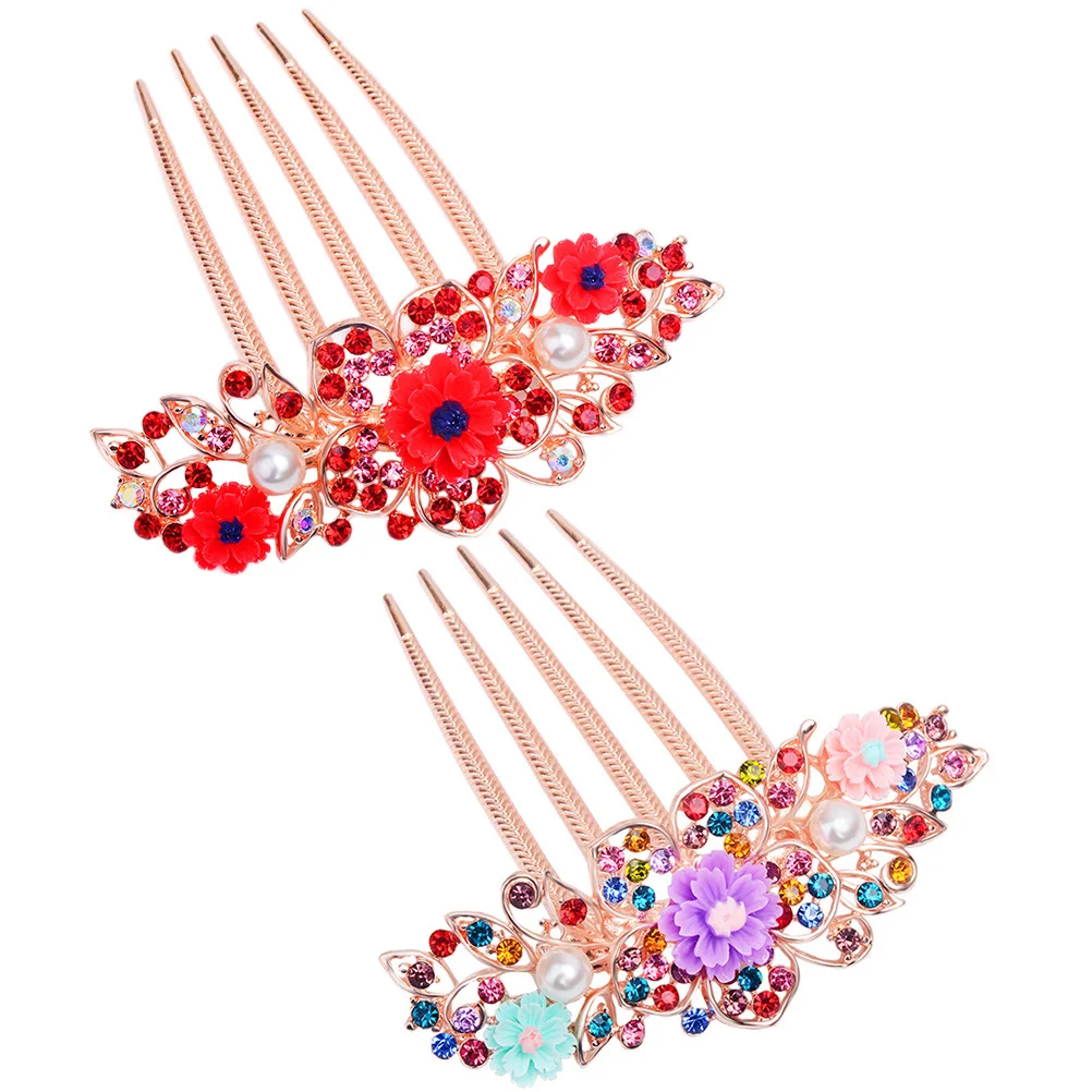 

2 шт., расчески для волос для женщин и девочек, зажимы со стразами и цветами, свадебные головные уборы, аксессуары, расческа для волос, головные уборы для женщин