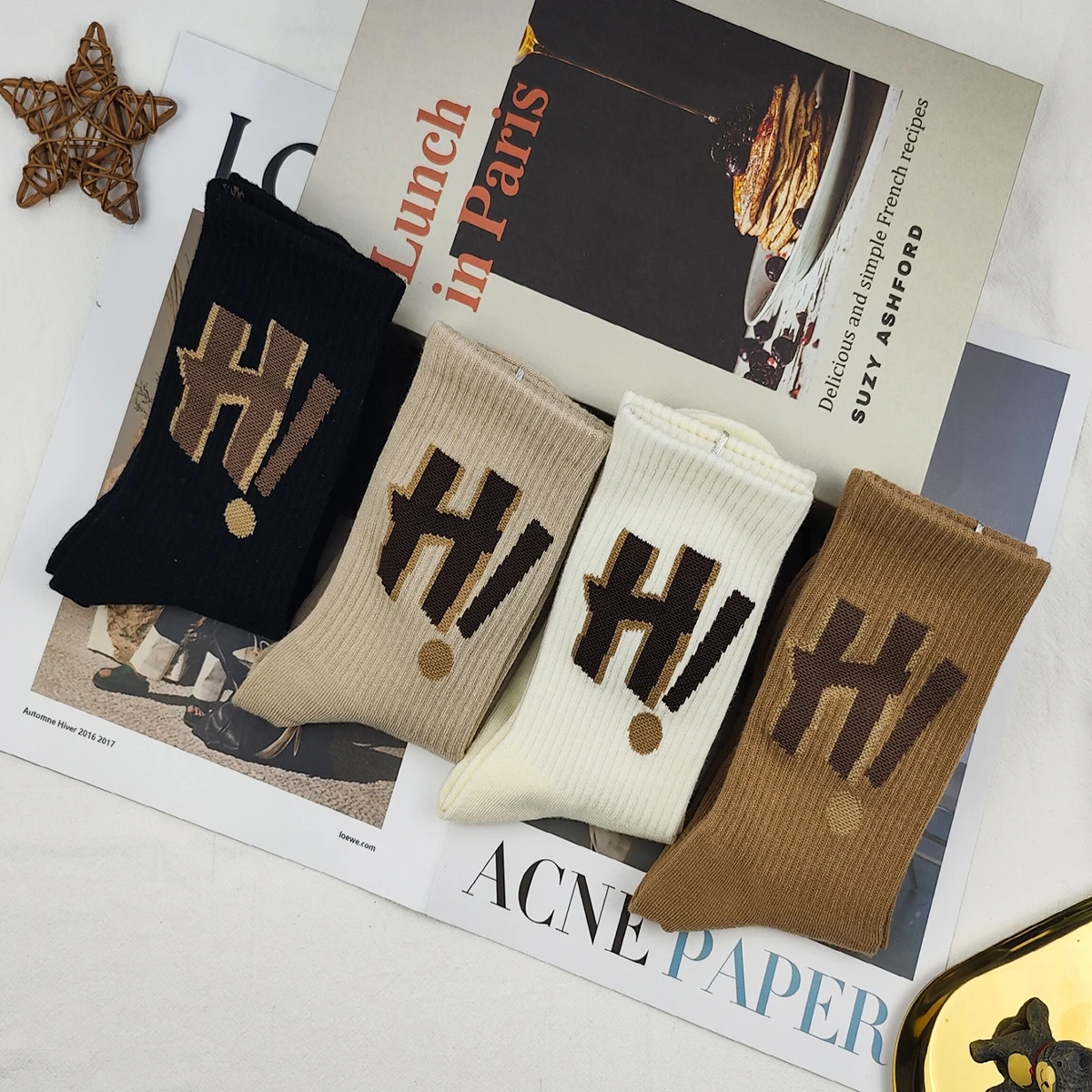 Black H Letter Lady Skateboard Tube Socks School Hipster Sleep Fashion Sweet Unisex High Long Short Trendy Cool Stuff New in