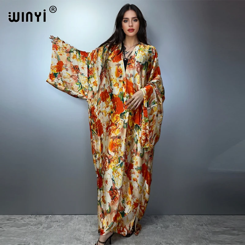 

WINYI bohemian kimono kaftan beach wear new Cardigan evening dress abaya dubai luxury cover-ups beach outfits women party dress