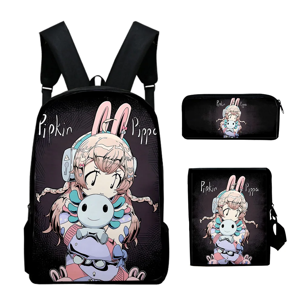 Hip Hop Jugendliche VTuber Pipkin Pippa 3D-Druck 3 teile/satz Student Reisetaschen Laptop Daypack Rucksack Umhängetasche Federmäppchen