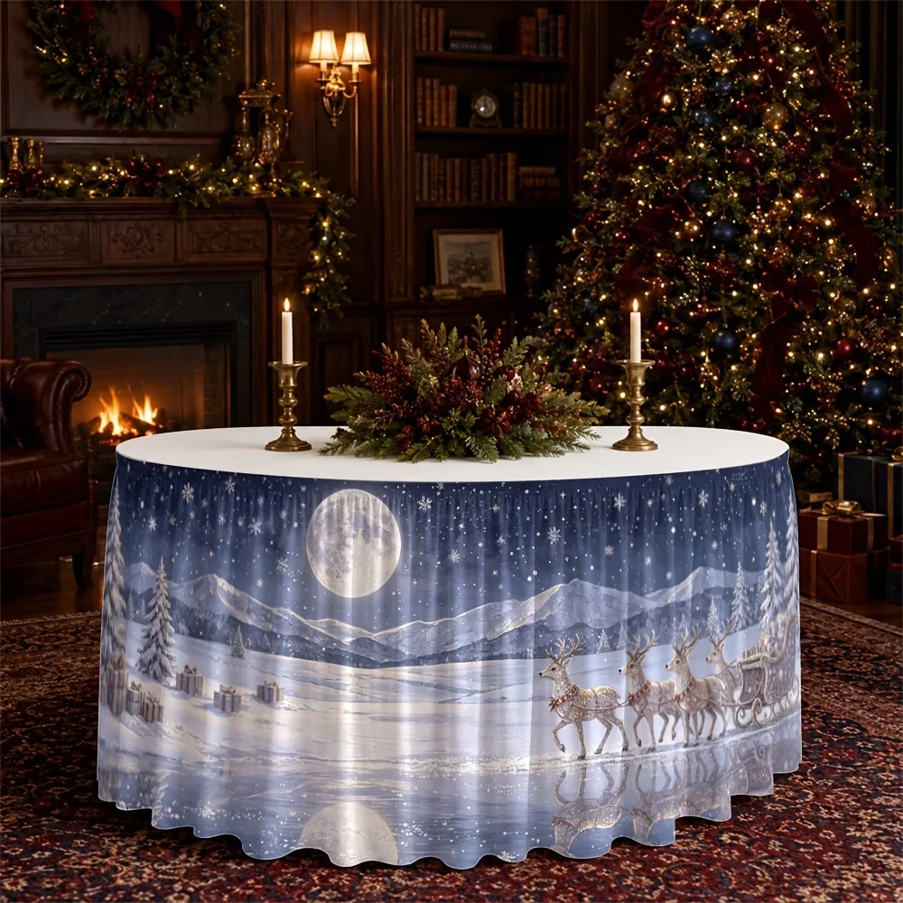 One-piece dress with Christmas winter wonderland print - featuring a snowy mountain pine tree sleigh and moonlit themexzj