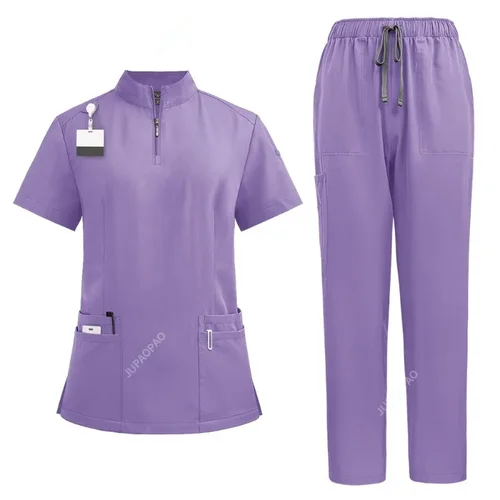 Imagen 2 del producto Uniformes médicos Unisex para mujer, conjunto de escurgues de enfermera con cuello en V, ropa de trabajo para médico de Hospital, uniforme de trabajo para cirugía Dental Oral, manga corta