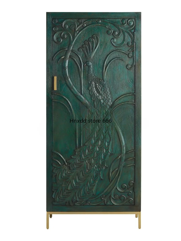 American peacock carved single-door wardrobe storage cabinet