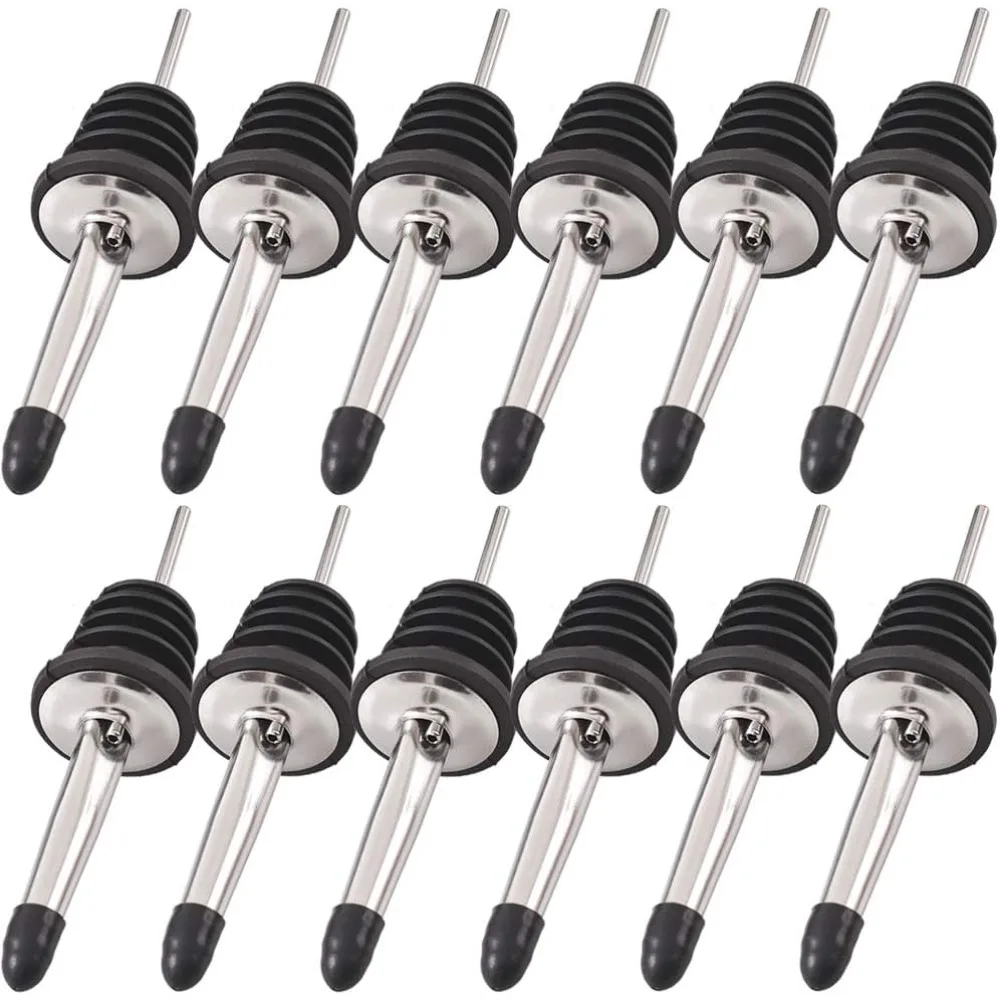 6/12 Uds vertedores de botellas con boquilla cónica con tapas de goma para polvo, vertedores de acero inoxidable 304, adecuados para pozos de licor, vinagre, etc.