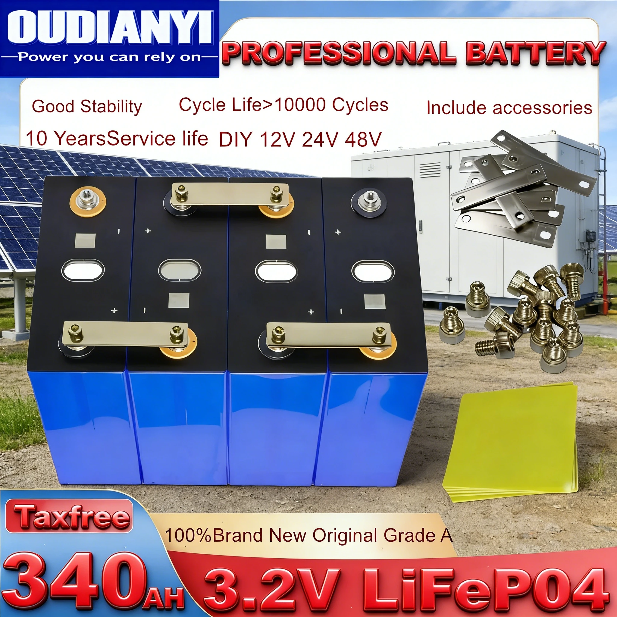 Nueva batería Lifepo4 Clase A 3,2 V 320Ah-ciclo profundo de 10000 ciclos, bricolaje 12V 24V 48V para RV Solar Camping EV barco Golf, sin impuestos