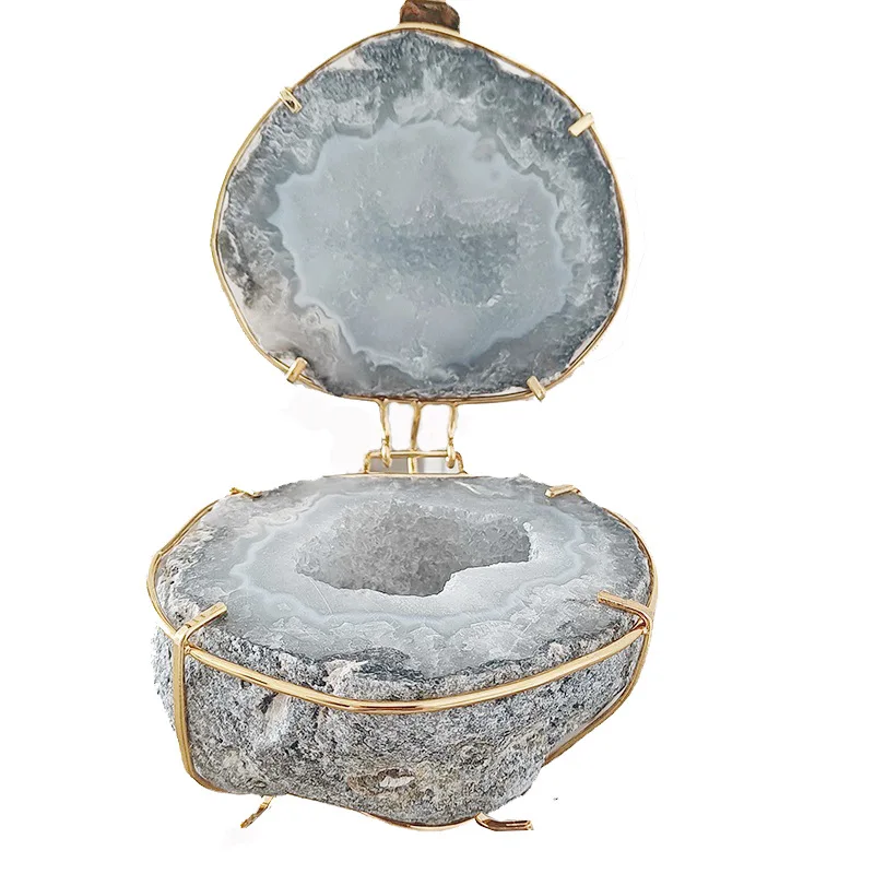 Natural Crystal Onyx Stone Jewelry Box Closing Storage Tanks Round Storage Jar Decorative Figurines Home Decoration Accessories