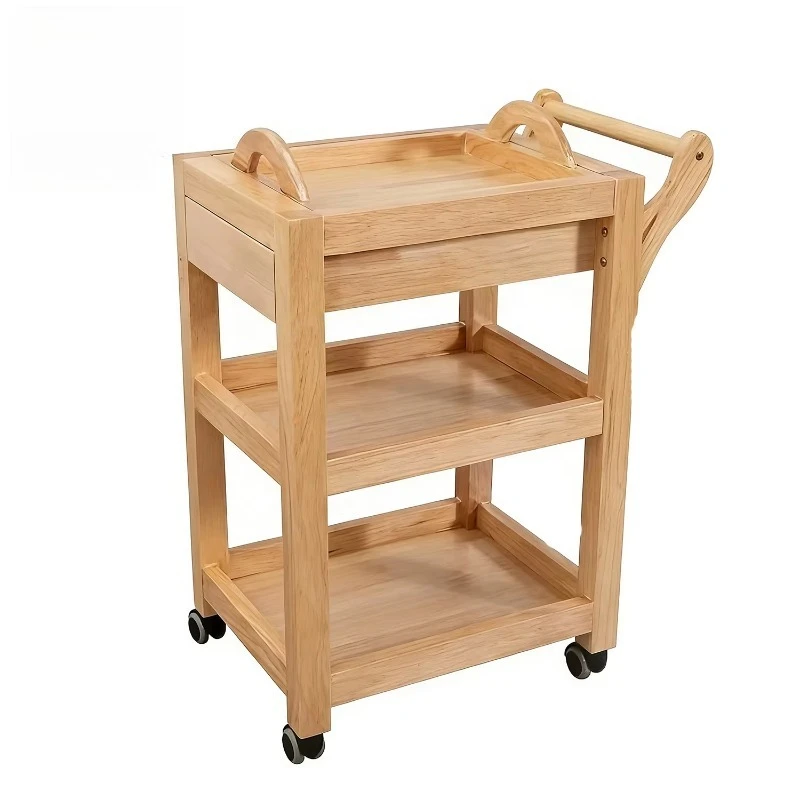 Multi-functional Wood Trolley Cart Beauty Salon Barber Shop Furniture Facial Care Shelf Wood Beauty Tool Cart