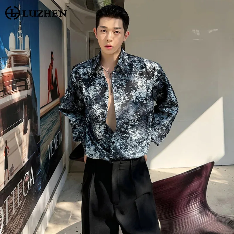 

LUZHEN 2024 Trendy Ink Print Design Long Sleeve Shirts Men's Elegant Korean Male Casual Tops Simplicity High End Luxury LZ5887