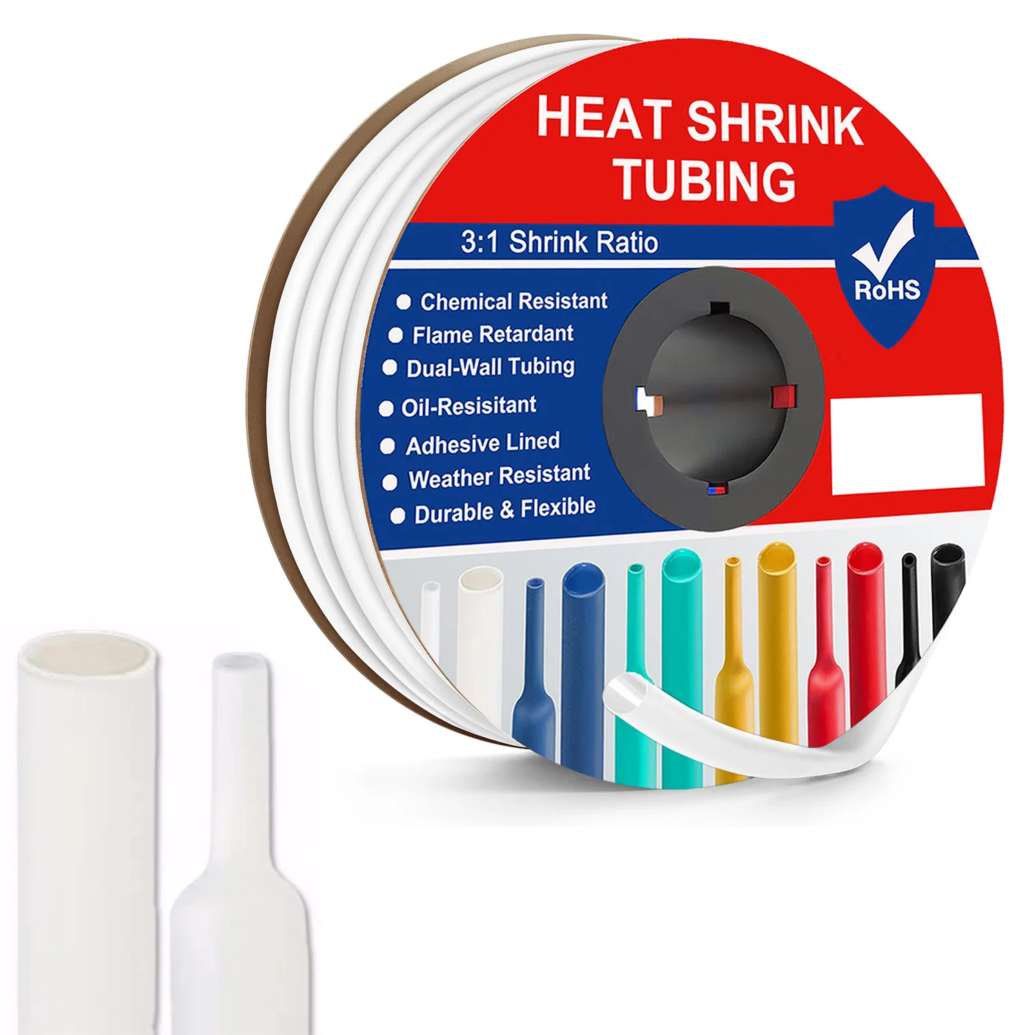 A Roll White Heat Shrink Tubing 3:1 Ratio Shrink Tube Industrial, Φ1.6mm-30mm Dual Wall Adhesive Lined Wire Shrink Wrap Tube