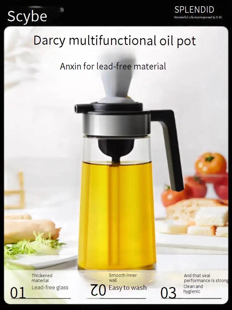 

Glass oil jug with oil brush Multi-functional high-temperature resistant silicone barbecue brush, and leak-proof oil bottle