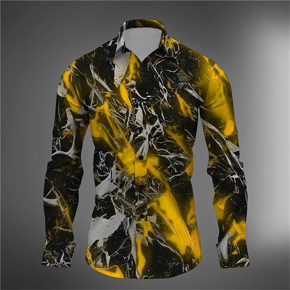 2024 New Men's Gradient Art Abstract Print Shirt for Daily Outgoing Spring/Summer Folding Long sleeved Shirt S-6XL