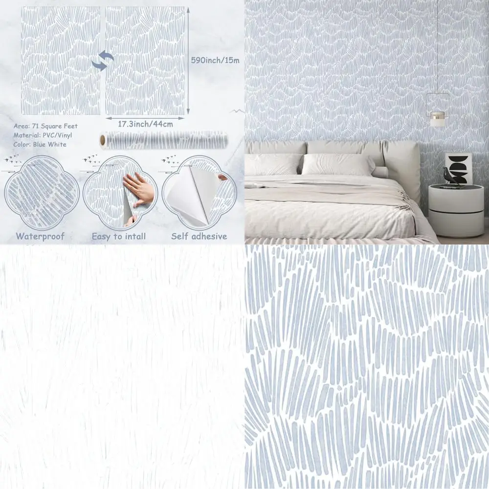 

Съемные обои в стиле бохо с синими полосками, 17.3x590, водонепроницаемый винил для декора спальни