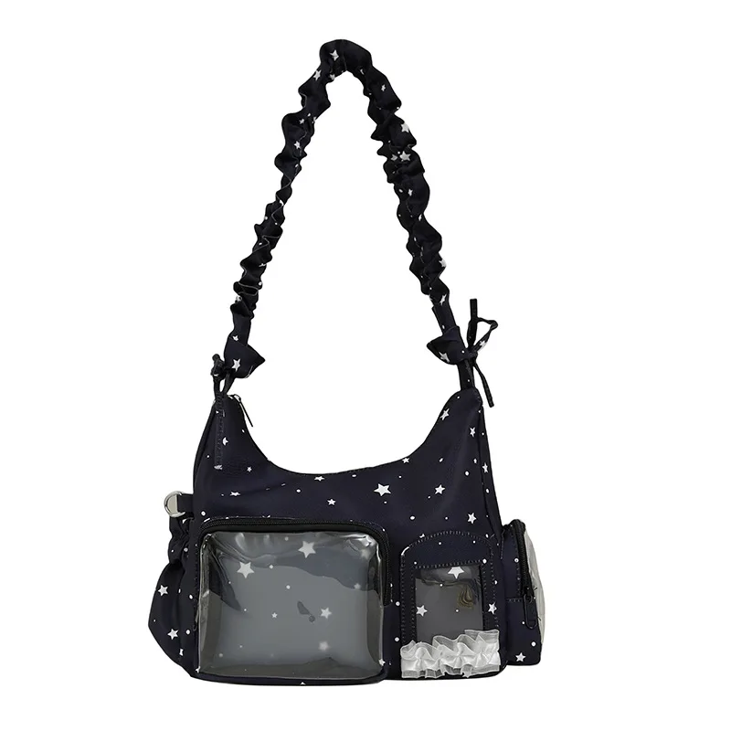 Japanese-style star-shaped ita bag for women, large-capacity transparent patchwork shoulder bag, sweet crossbody bag for girls a