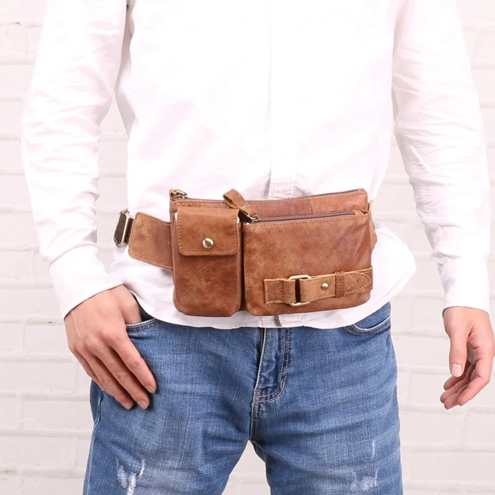 Imagem -06 - Bolsa de Cintura de Couro Genuíno para Homens Pacote Multifuncional Cinto Engraçado para Telefone Bolsa Bolsa de Peito Vintage