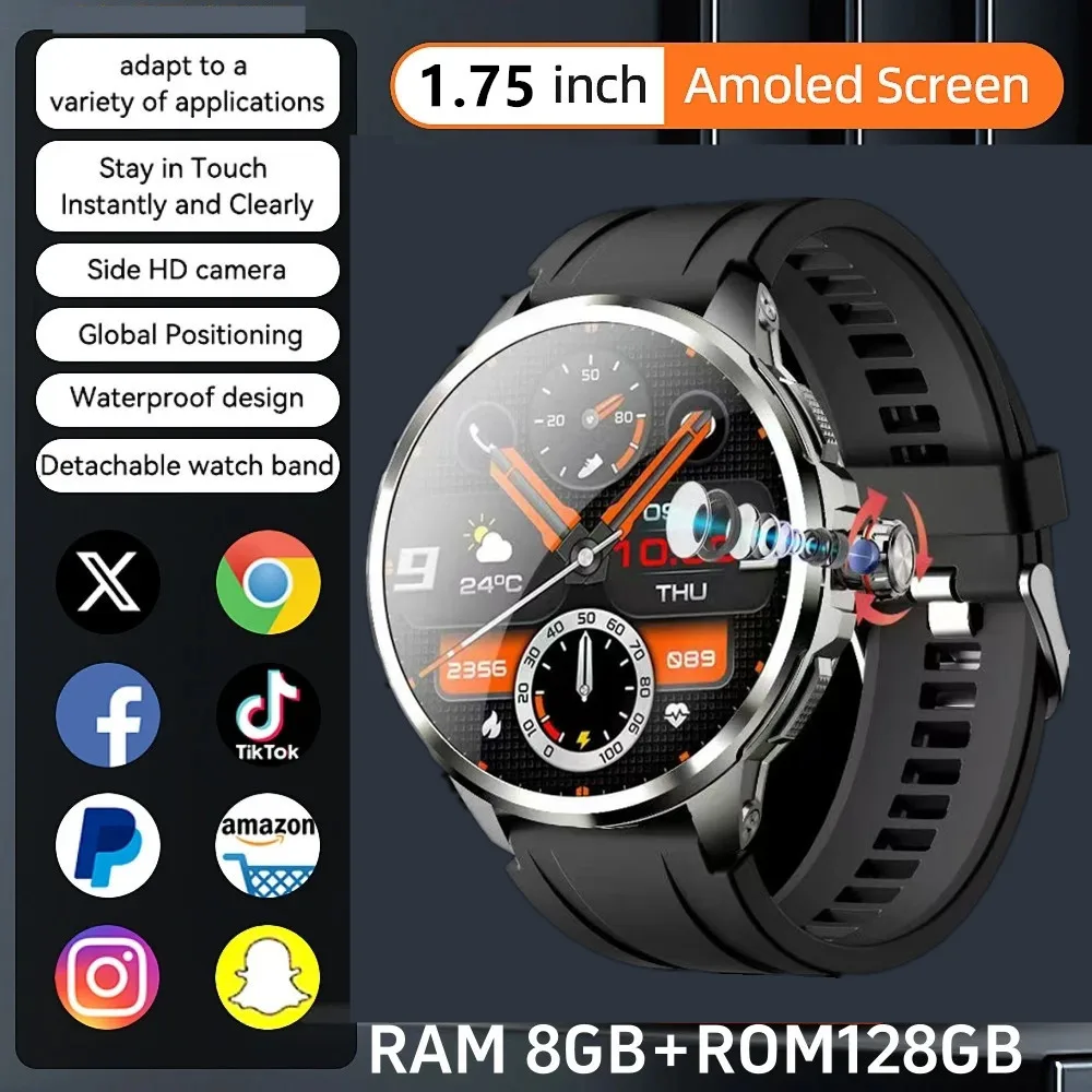 

New Smart Watch 5G LTE Android 10.0 190° Rotary Camera insert Sim Card Google Play App Download GPS WIFI Heart Rate Smartwatch