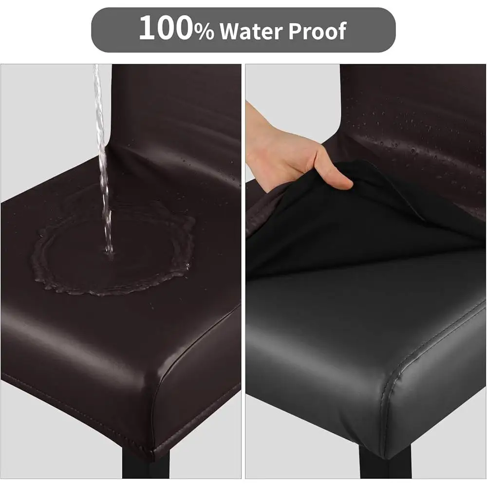 Stretch Waterproof Faux Leather Bar Stool Covers Removable Washable Slipcovers Elastic Protector Dining Room Pub Cafe Counter