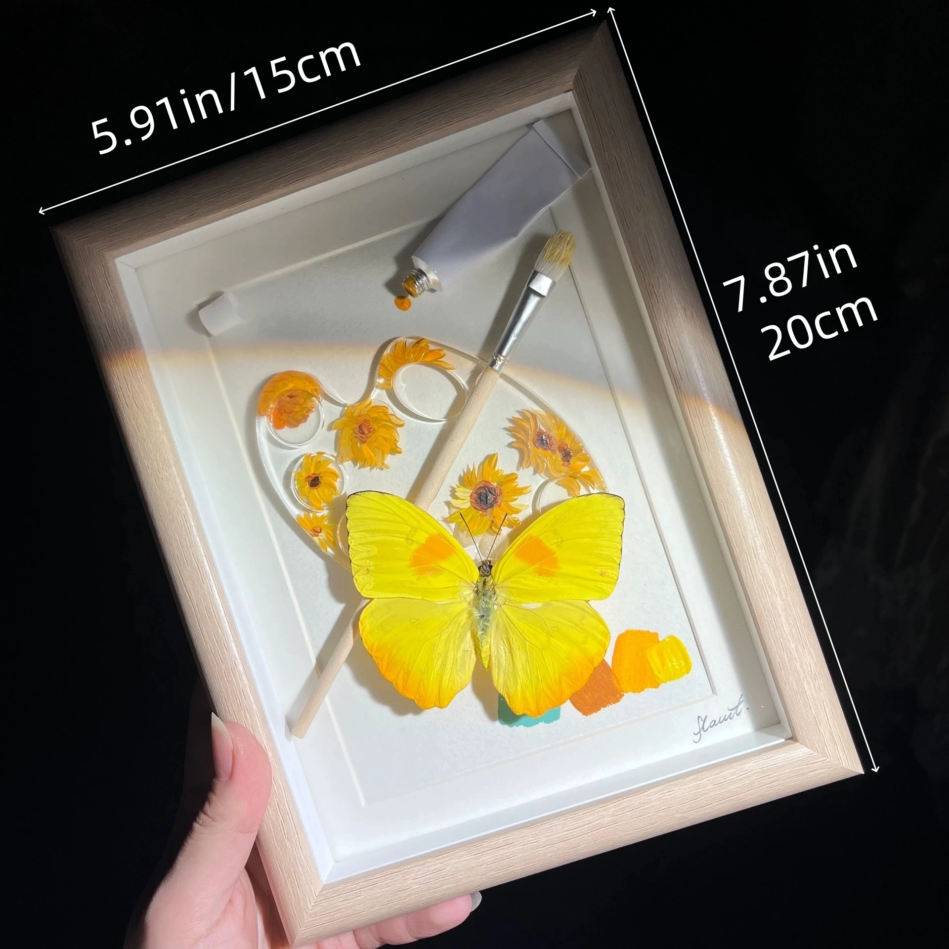 2151 Handmade Yellow Butterfly Framed Art Sunflower Palette Craft Unique Hand Painted Wall Decor for Art Enthusiasts Cozy Decor