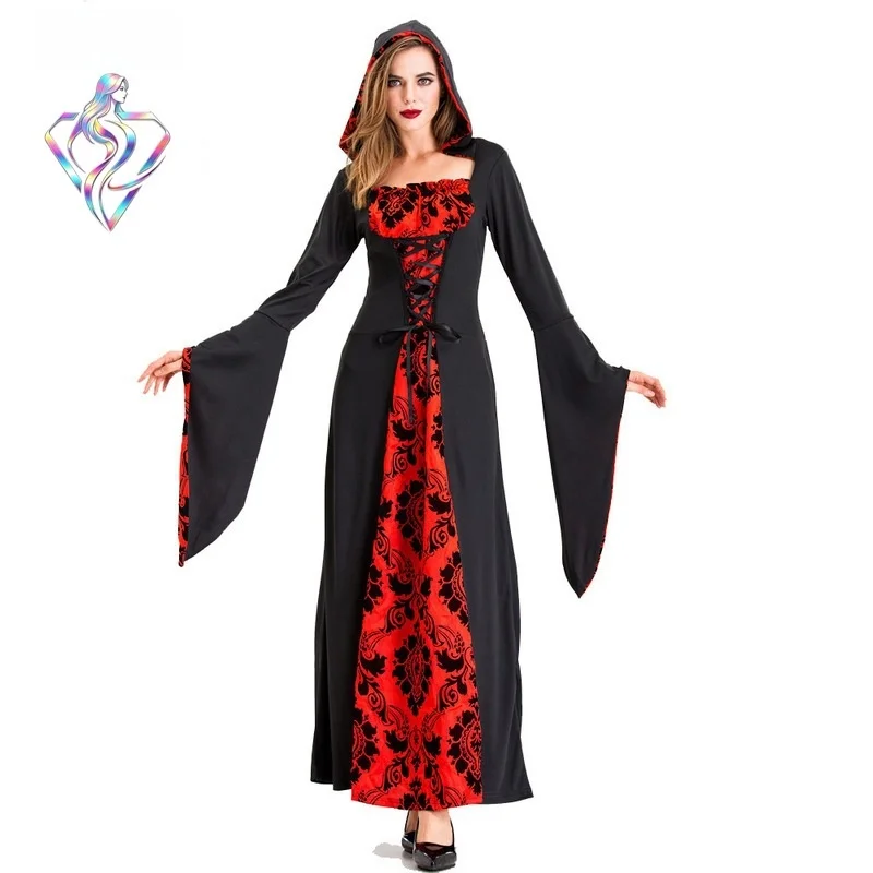 

Halloween Witch Death God Black Red Magician Cosplay Long Robe Dress Stage Performance Costume Women's Traditional Ethnic Wear