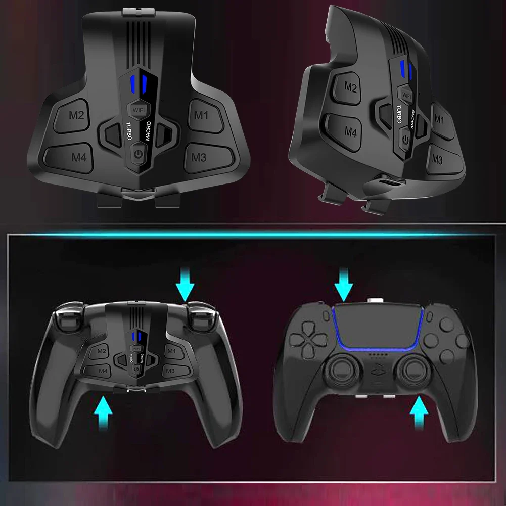 Backplate Programable Remap Kit for PS5 DualSense Gamepad PC Back Buttons with Turbos Macro Function RGB Back Paddles Attachment