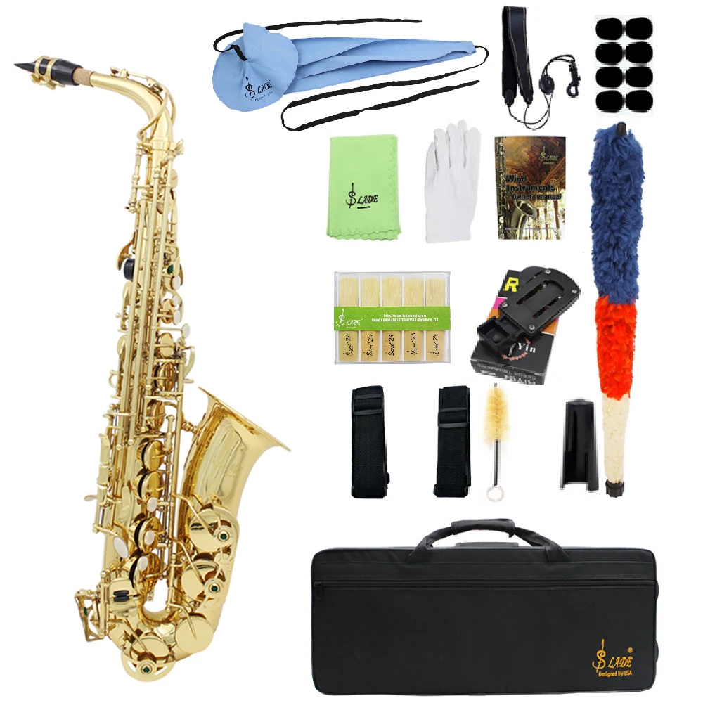 

SLADE Professional Gold Alto Eb Tune Saxophone Model E Flat Sax Brass Body Carved with Reeds Case Mouthpiece Accessories Set