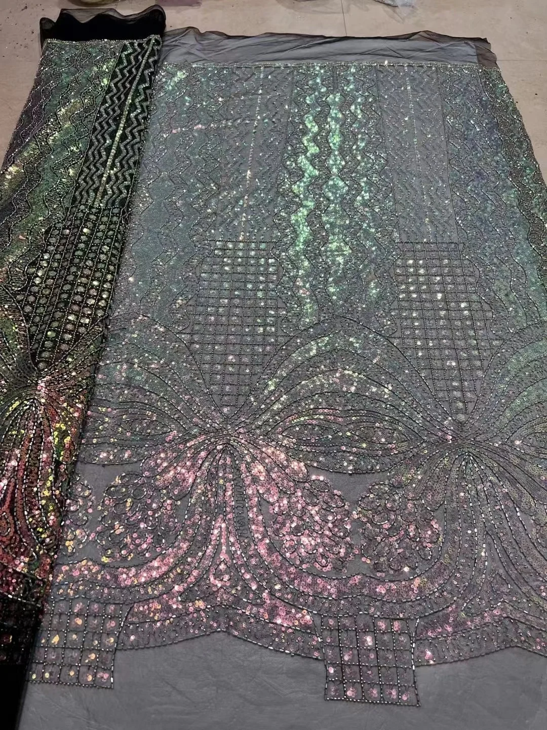 

French African Tulle Lace Fabric Sequins Embroidery African Mesh Lace Fabric High Quality beads Lace For Nigerian Dresses Sewing