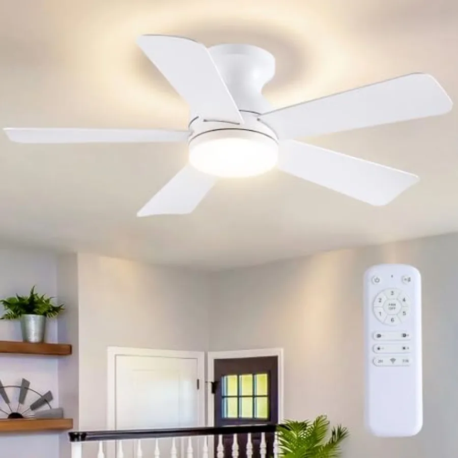 41 inch Ceiling Fans with Lights, Flush Mount Ceiling Fan with Remote, 3CCT, LED Dimmable, Reversible, 6 Fan Speeds, Quite Low