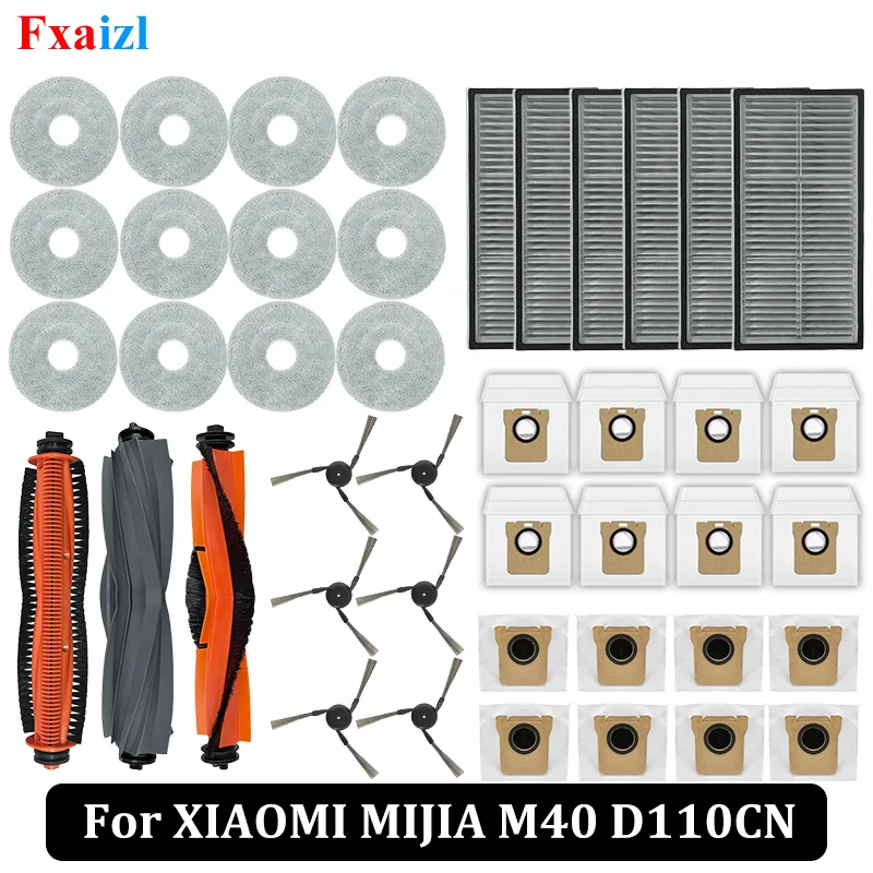 Ersatzteile für XIAOMI MIJIA M40 D110CN Roboterstaubsauger: Hauptbürste, Seitenbürste, HEPA-Filter, Wischtuch, Staubbeutel, Zubehör