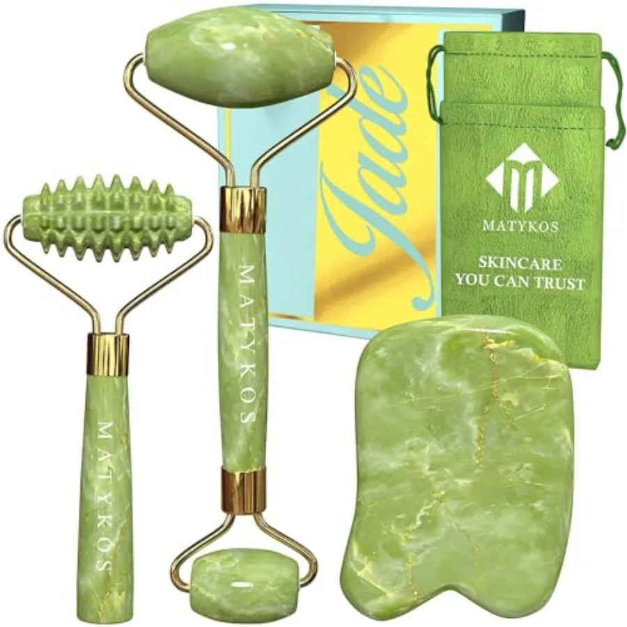 

Jade Roller Face and Gua Sa Set - 2 Anti-Aging Facial Rollers and Gua-Sa Facial Tool - Face and Body Masr Your Skincare Routine