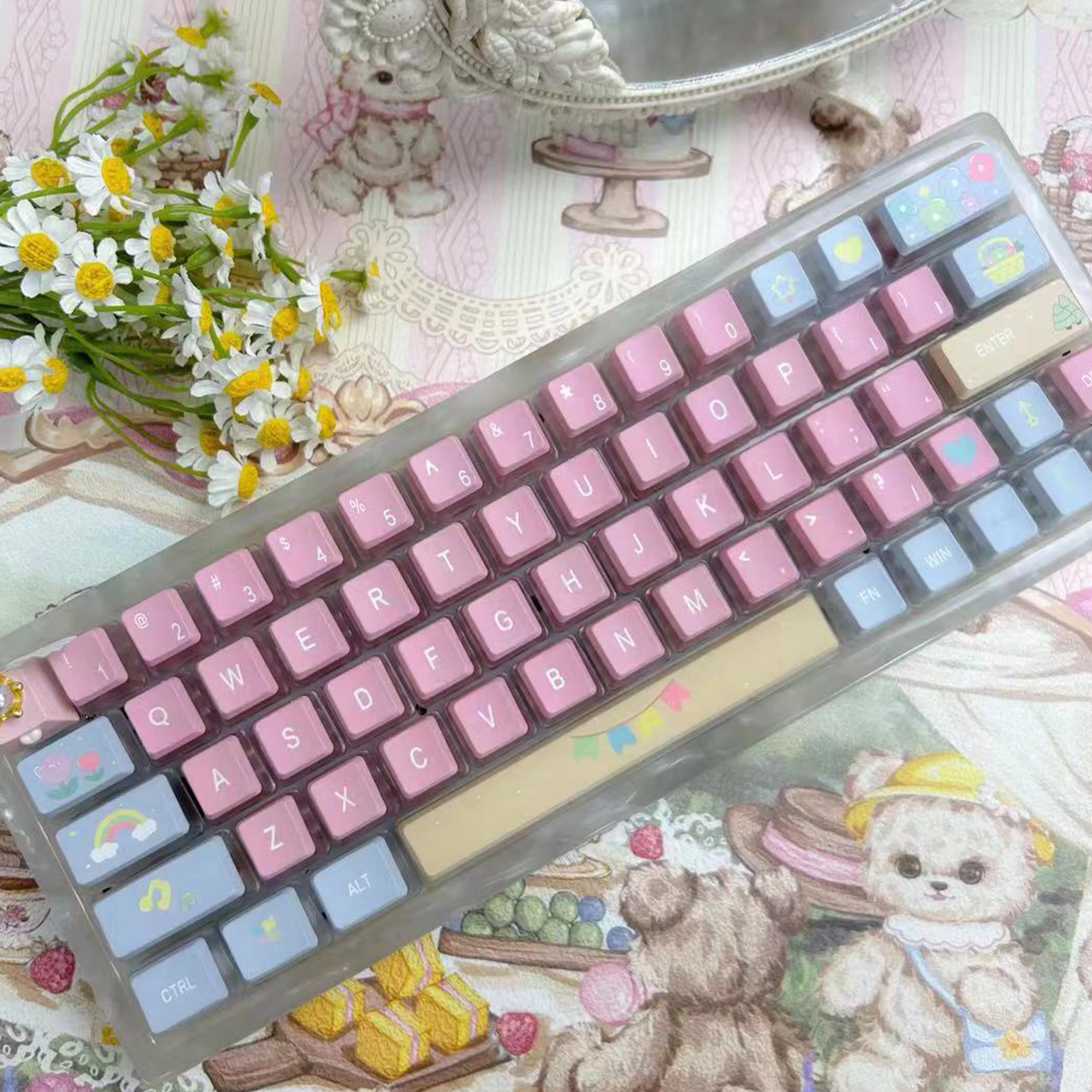 Imagem -04 - Pudim Keycaps Transparentes Sublimação Rosa para Teclado Mecânico Asa Pbt Backlight Keycap Perfil Baixo